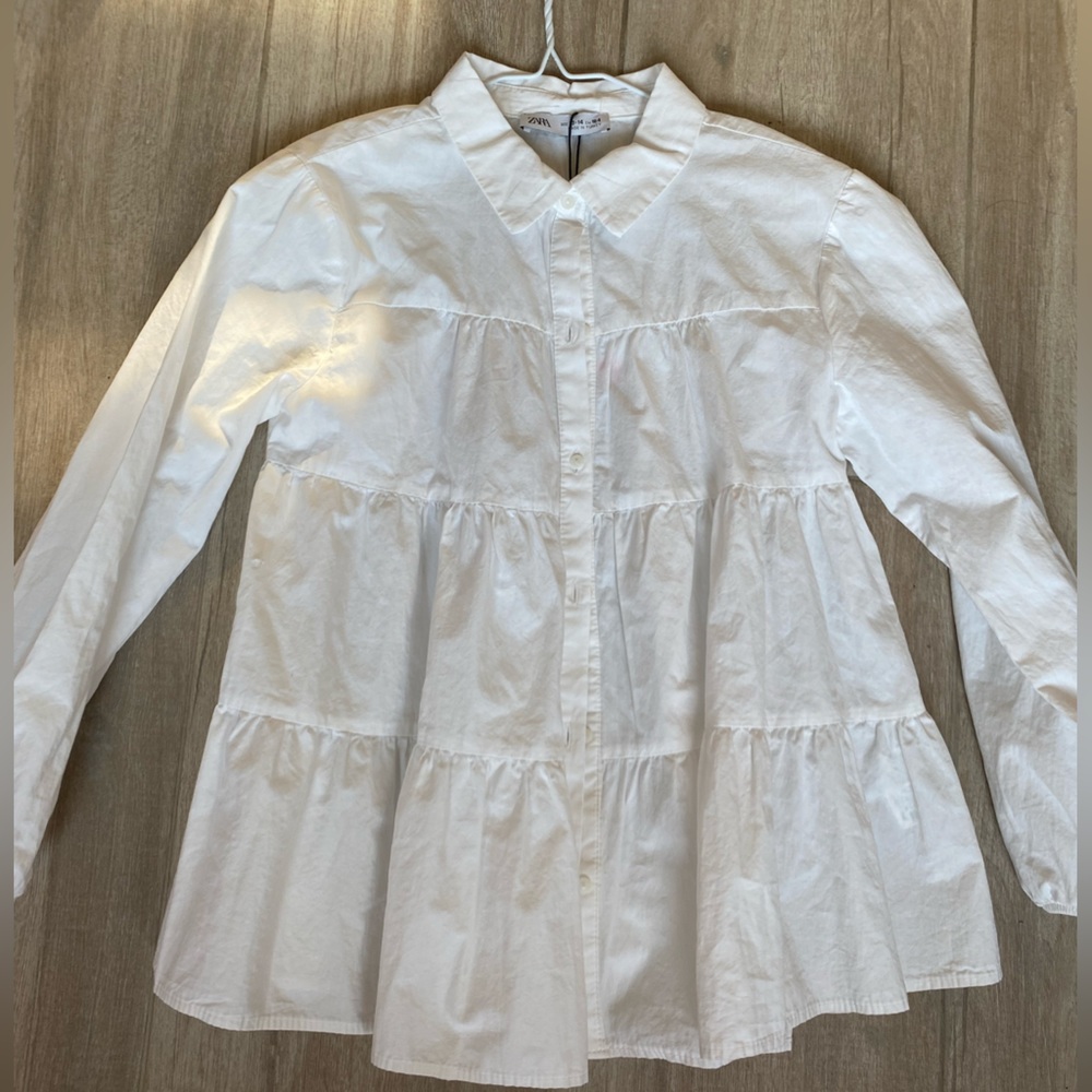 Zara girls size 13-14 white button down cotton blouse